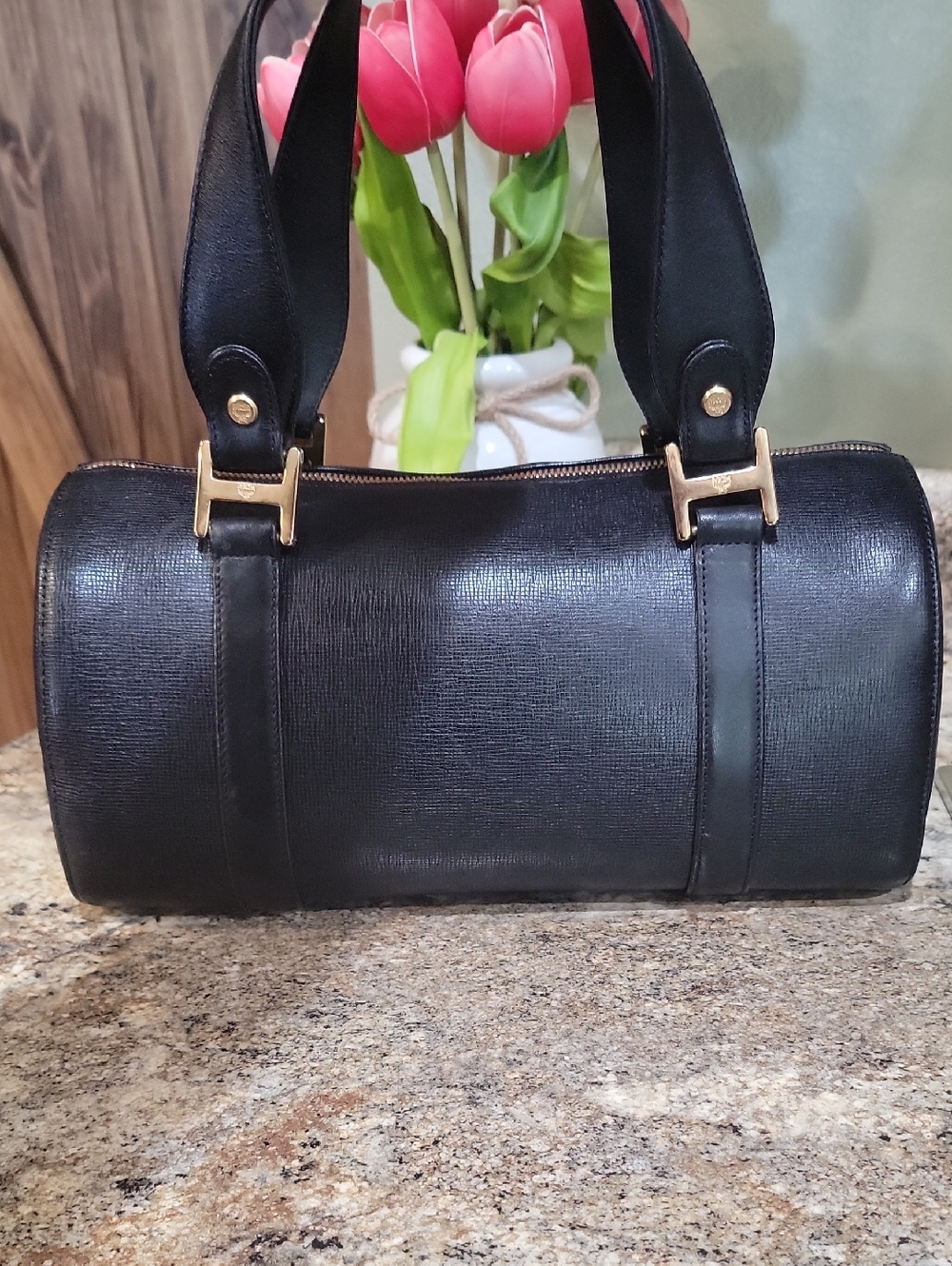 🌵MCM München Large BOSTON Shoulder Bag/Shoulder Bag - Black Textured Leather - Picture 7 of 14